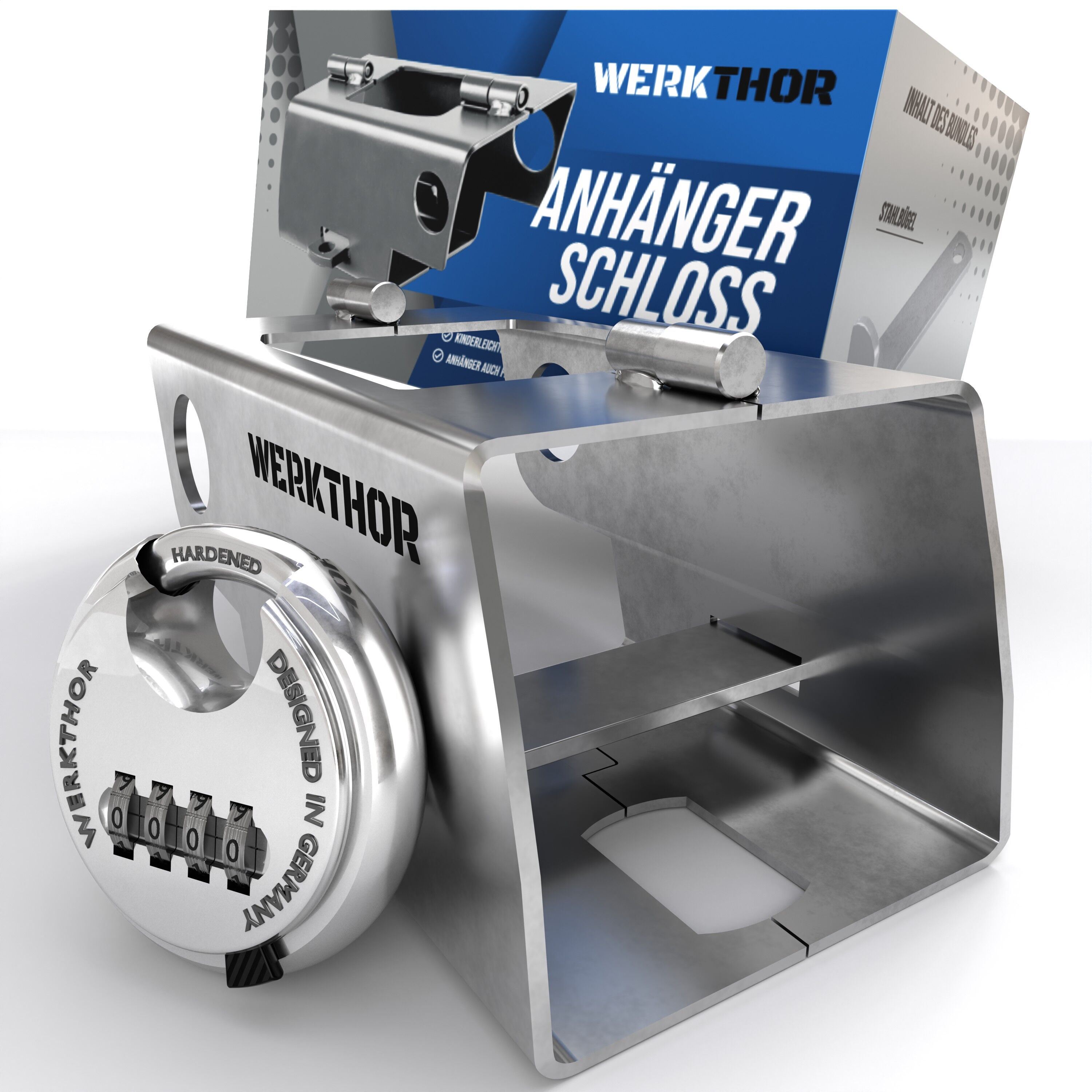 WERKTHOR Anhängerschloss | Kastenschloss | Diebstahlschutz | Silber mit Kombi-Schloss von WERKTHOR