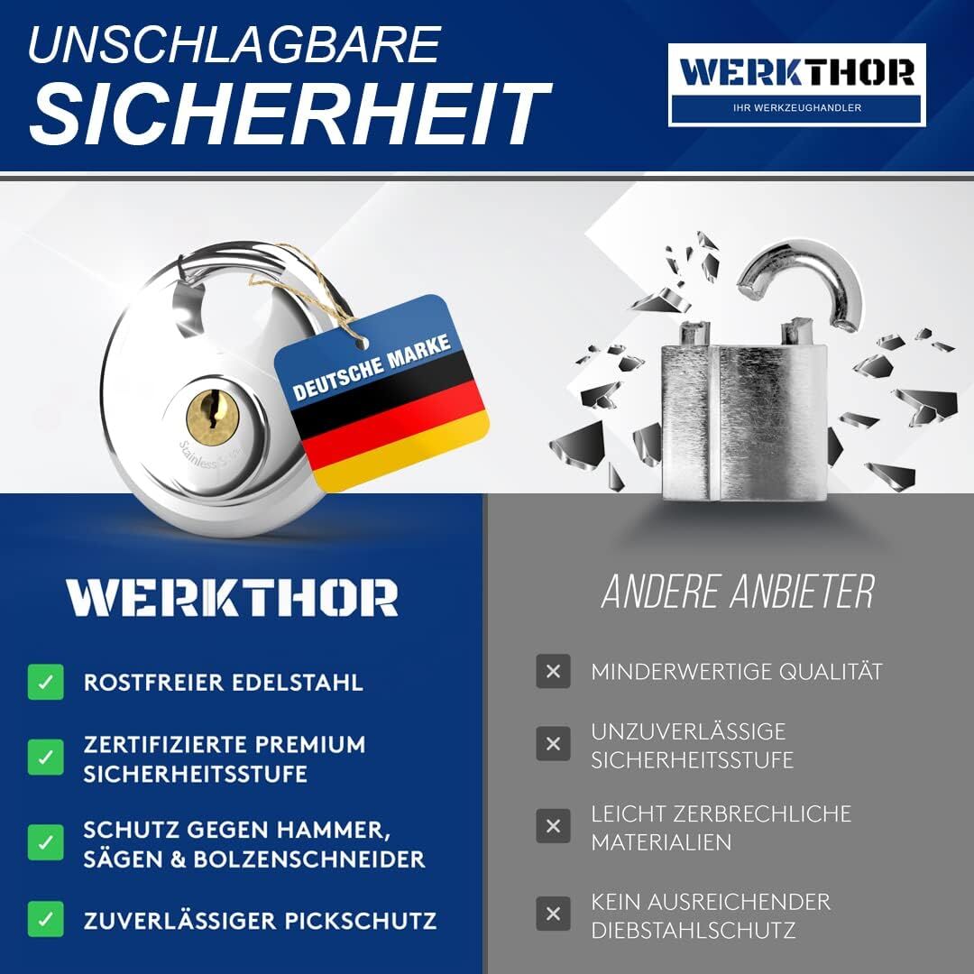 WERKTHOR Anhängerschloss | Kastenschloss | Diebstahlschutz | Schwarz mit Schlüssel Schloß von WERKTHOR