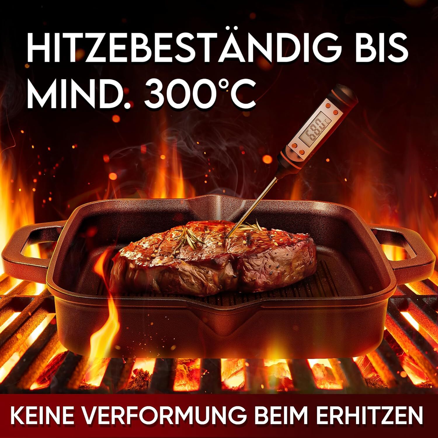 GUSSKÖNIG 30cm quadratische Gusseisenpfanne Pfanne Gusseisen - Grillpfanne Induktion von GUSSKÖNIG