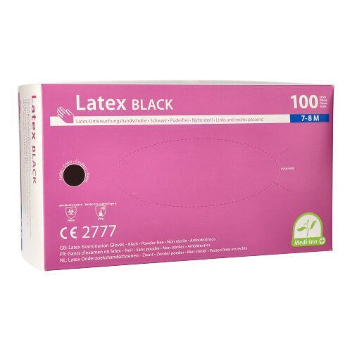 Medi-Inn® PS Handschuhe Größe M ~ Latex Schwarz puderfrei ~ Black Grip ~ 100 Stück von Papstar