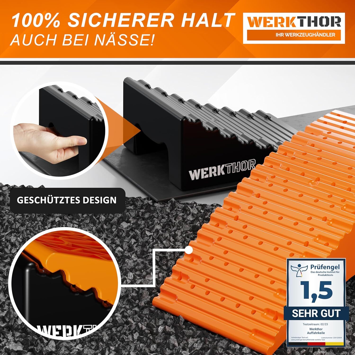 WERKTHOR Auffahrkeile 2er Set Orange / Schwarz | Wohnmobil & Wohnwagen & VAN & Anhänger  von WERKTHOR