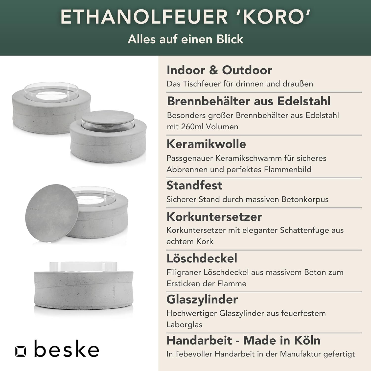 BESKE Ethanolfeuer Koro für Indoor & Outdoor | Ø20cm von Beske-Manufaktur