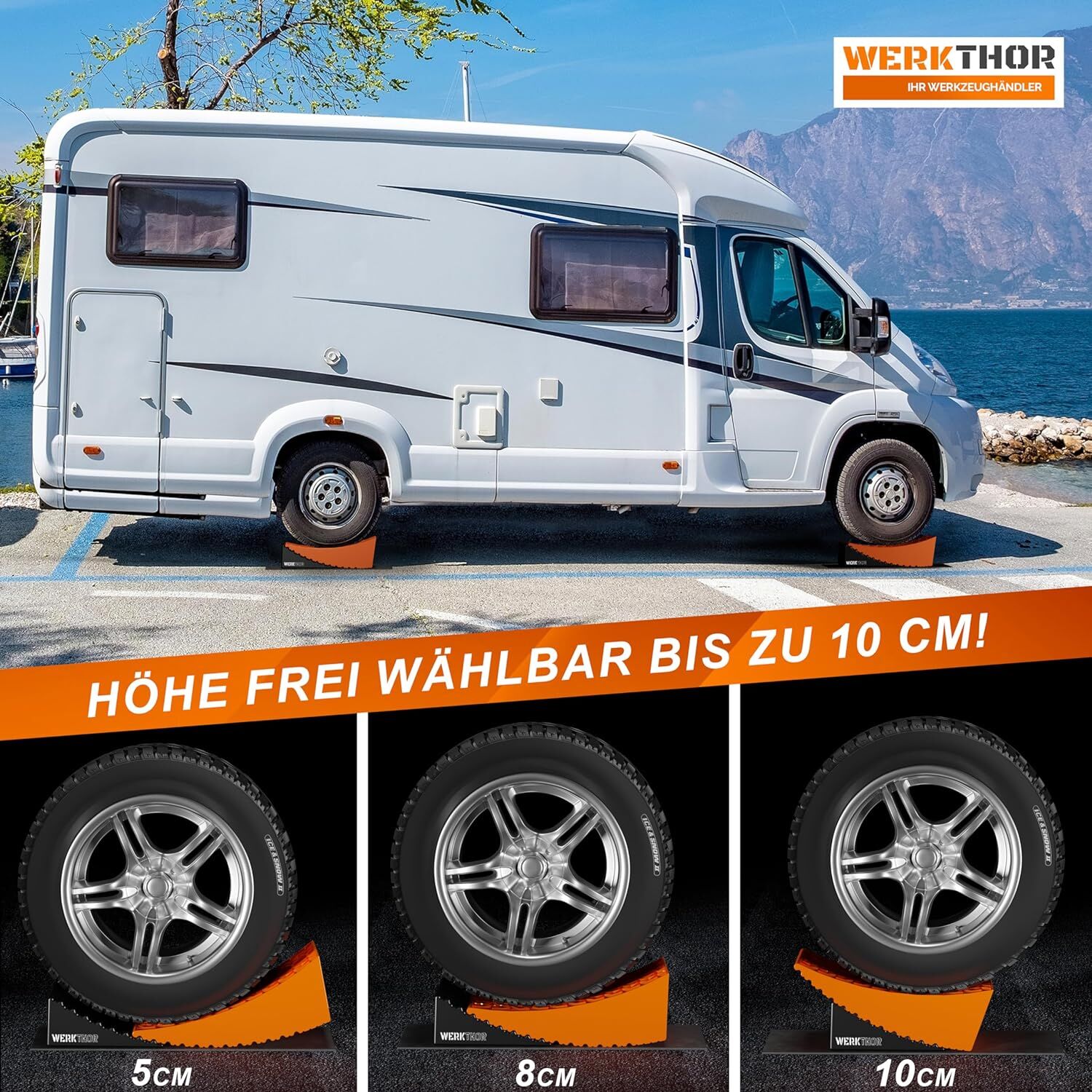 WERKTHOR Auffahrkeile 2er Set Orange / Schwarz | Wohnmobil & Wohnwagen & VAN & Anhänger  von WERKTHOR