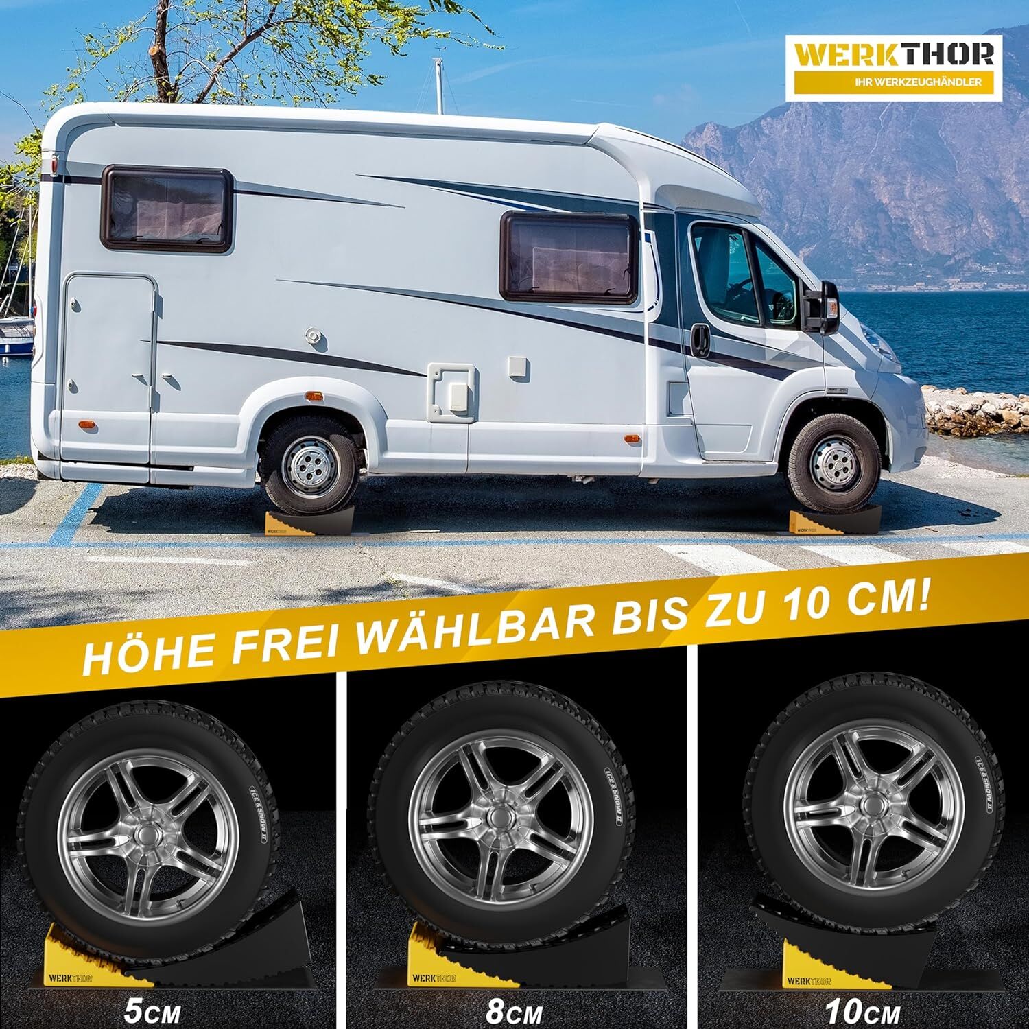 WERKTHOR Auffahrkeile 2er Set Schwarz / Gelb | Wohnmobil & Wohnwagen & VAN & Anhänger von WERKTHOR