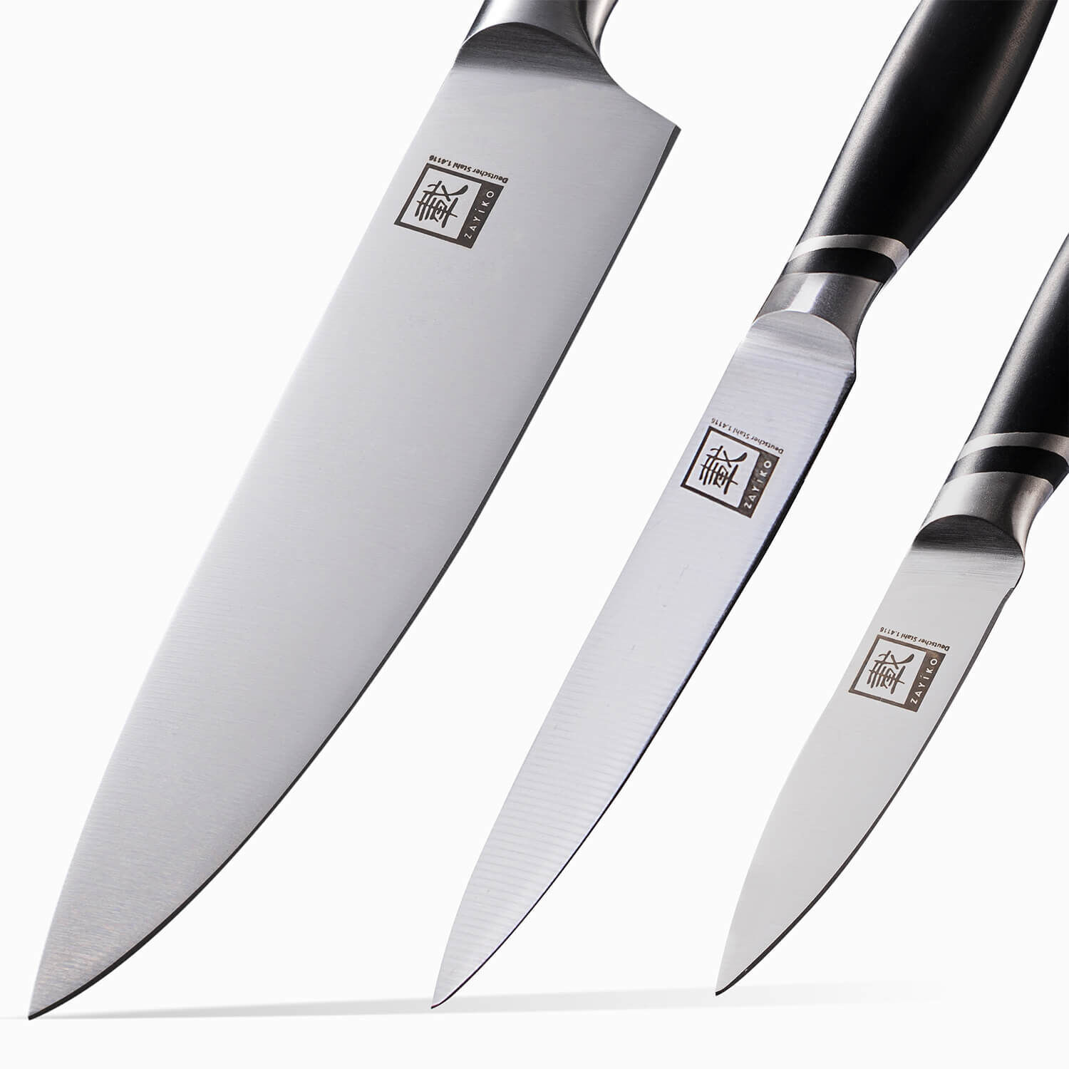 Zayiko NAMI Serie 3er Messer-Set 8,50 cm - 20,00 cm | Deutscher Edelstahl | Ergonomischer ABS Griff von Zayiko