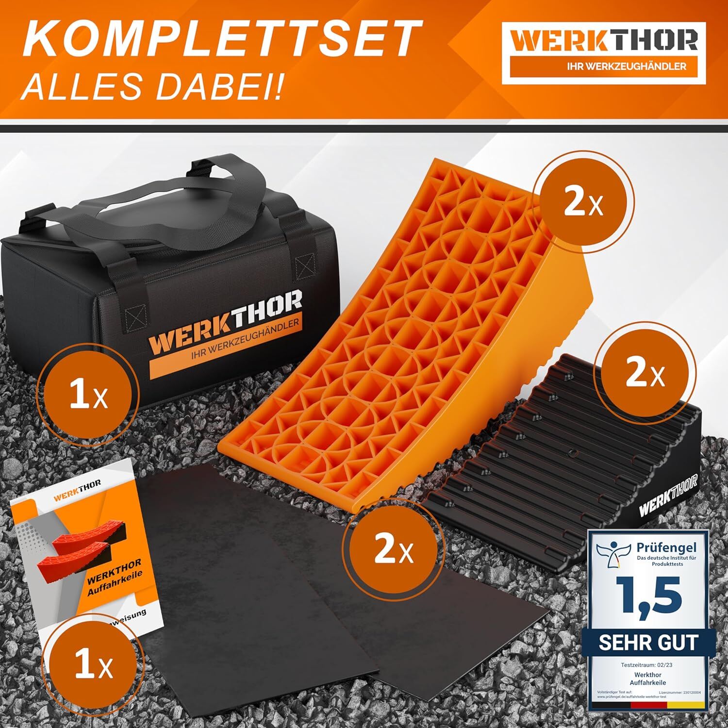 WERKTHOR Auffahrkeile 2er Set Orange / Schwarz | Wohnmobil & Wohnwagen & VAN & Anhänger  von WERKTHOR