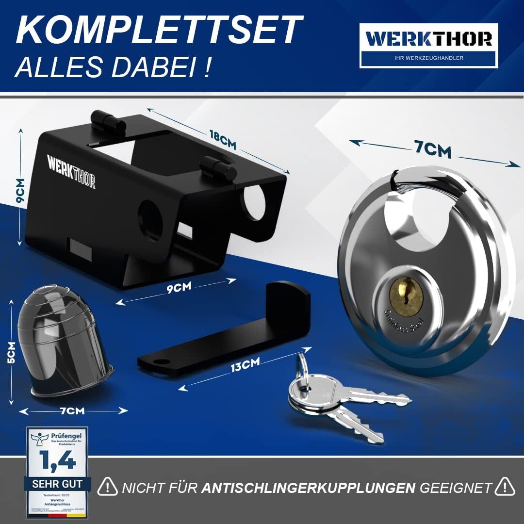 WERKTHOR Anhängerschloss | Kastenschloss | Diebstahlschutz | Schwarz mit Schlüssel Schloß von WERKTHOR