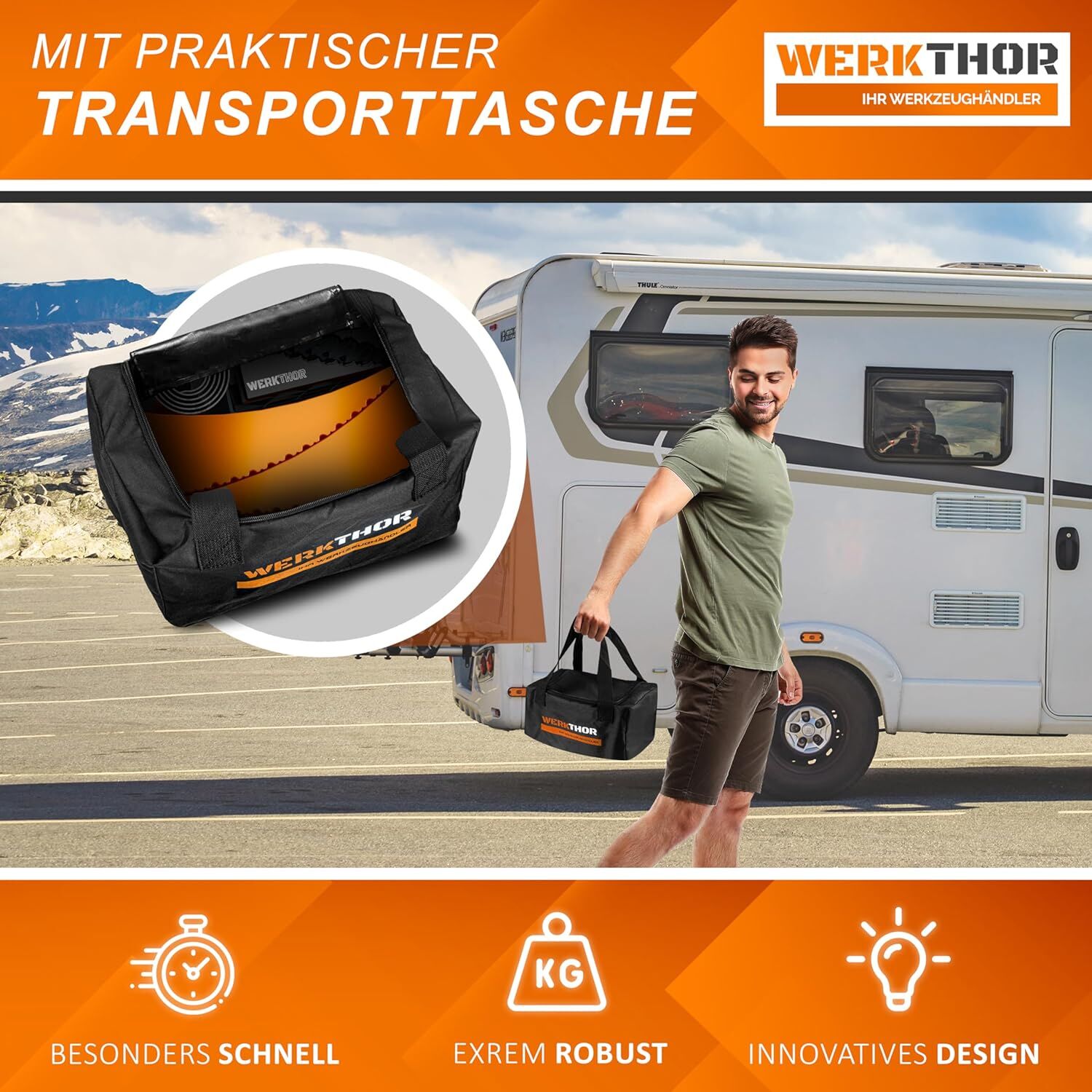 WERKTHOR Auffahrkeile 2er Set Orange / Schwarz | Wohnmobil & Wohnwagen & VAN & Anhänger  von WERKTHOR