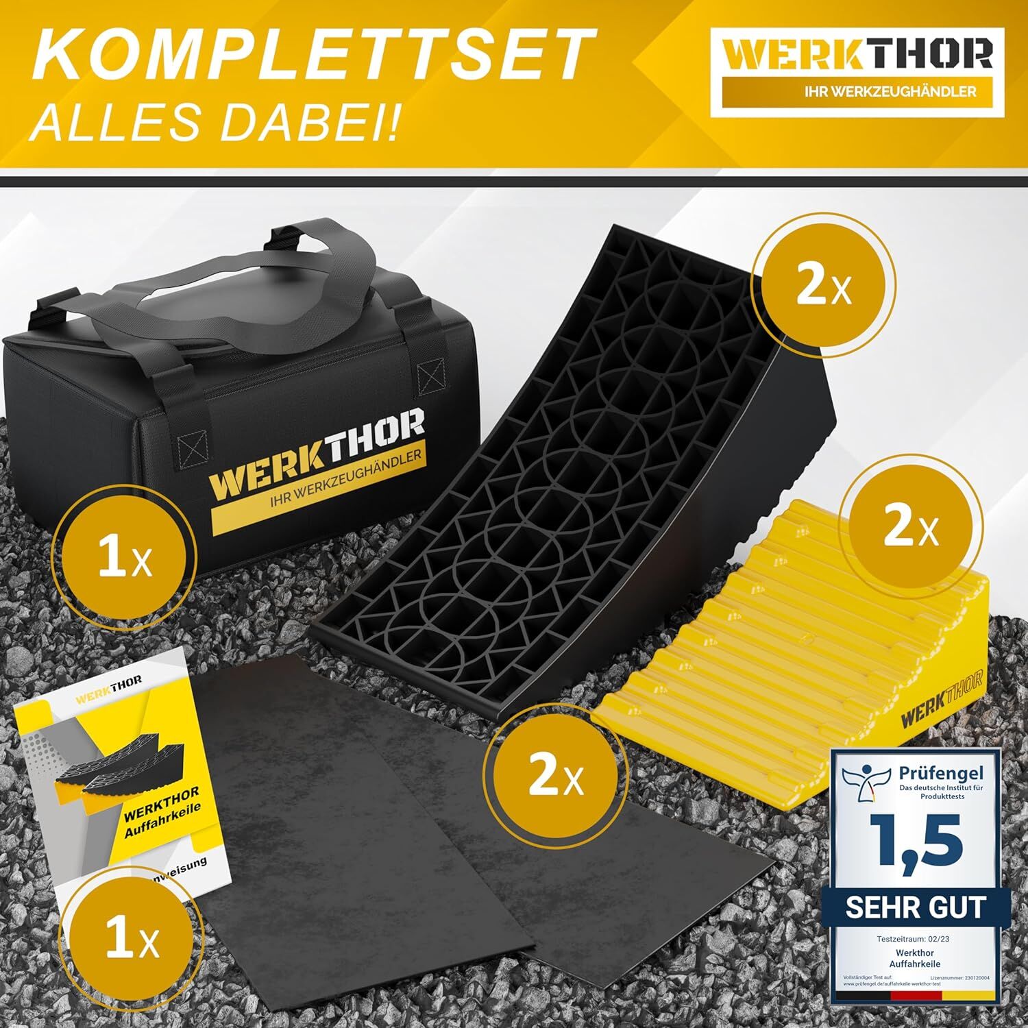 WERKTHOR Auffahrkeile 2er Set Schwarz / Gelb | Wohnmobil & Wohnwagen & VAN & Anhänger von WERKTHOR