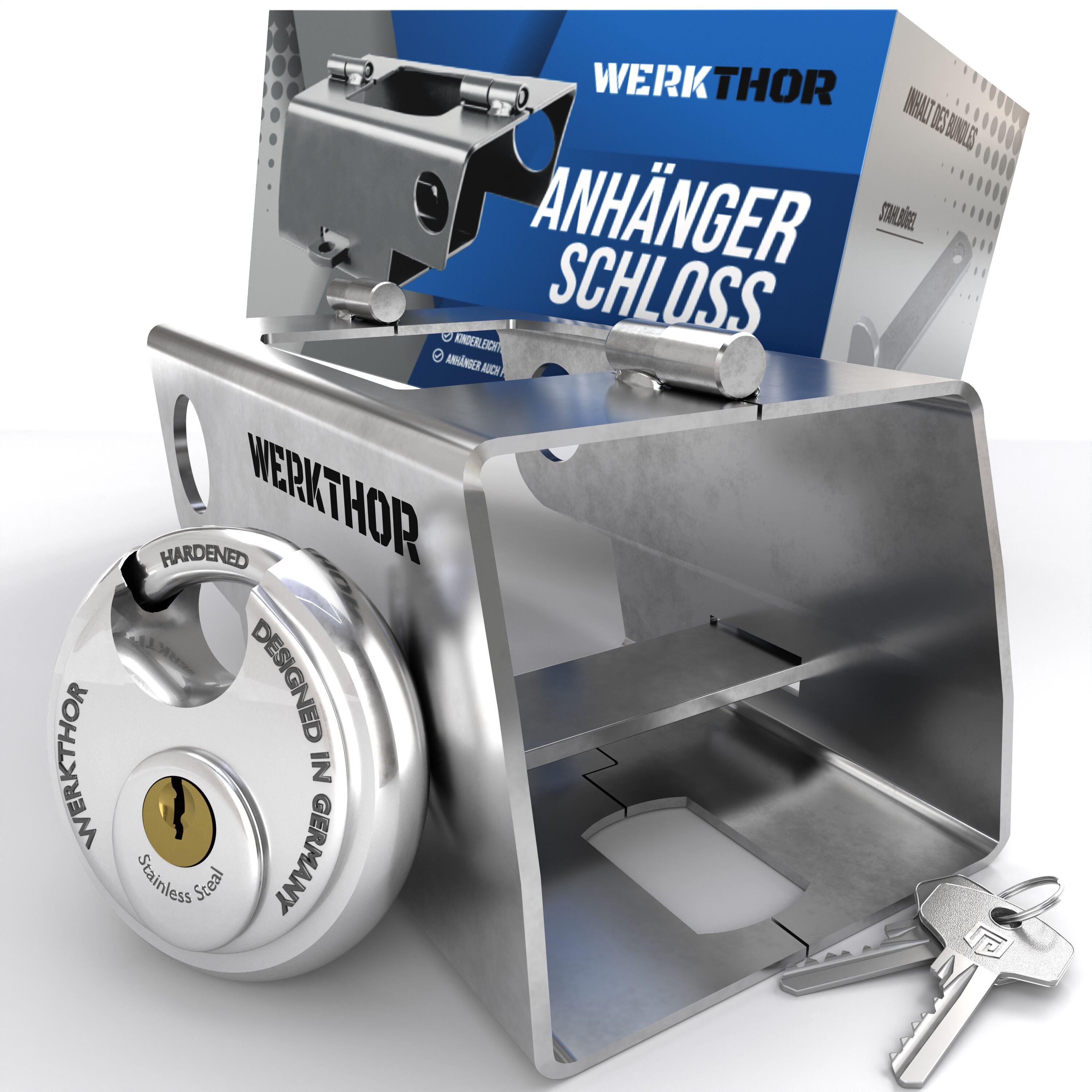 WERKTHOR Anhängerschloss | Kastenschloss | Diebstahlschutz | Silber mit Schlüssel Schloß von WERKTHOR
