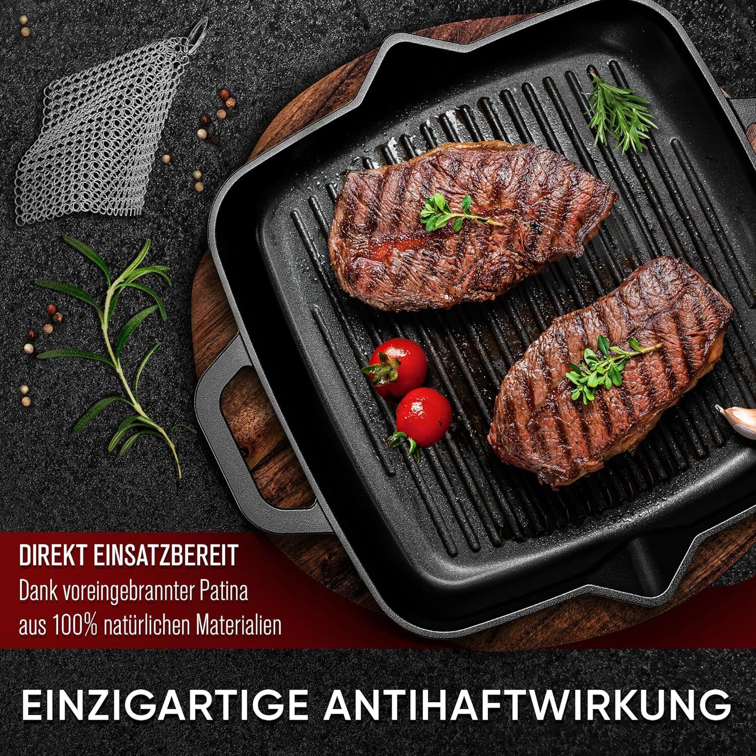 GUSSKÖNIG 30cm quadratische Gusseisenpfanne Pfanne Gusseisen - Grillpfanne Induktion von GUSSKÖNIG