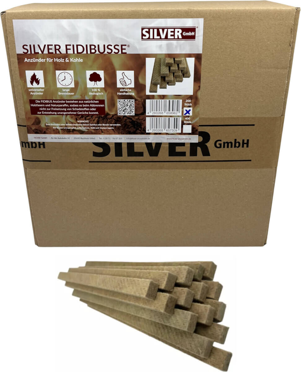 200 SILVER FIDIBUSSE® Anzünder | Kaminanzünder | Ofenanzünder | Grillanzünder von SILVER GmbH