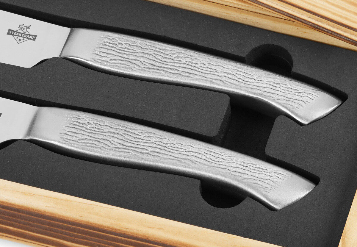 2er Set Edelstahl Steakmesser ~ Big Bull ~ in hochwertiger Vollholzbox von Steak Champ