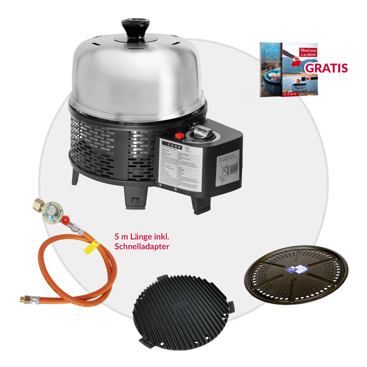 COBB Gas Grill PRO BLACK inkl. Grillplatte ~ 4-teilig | Multifunktionsküche | SET 2 von Cobb