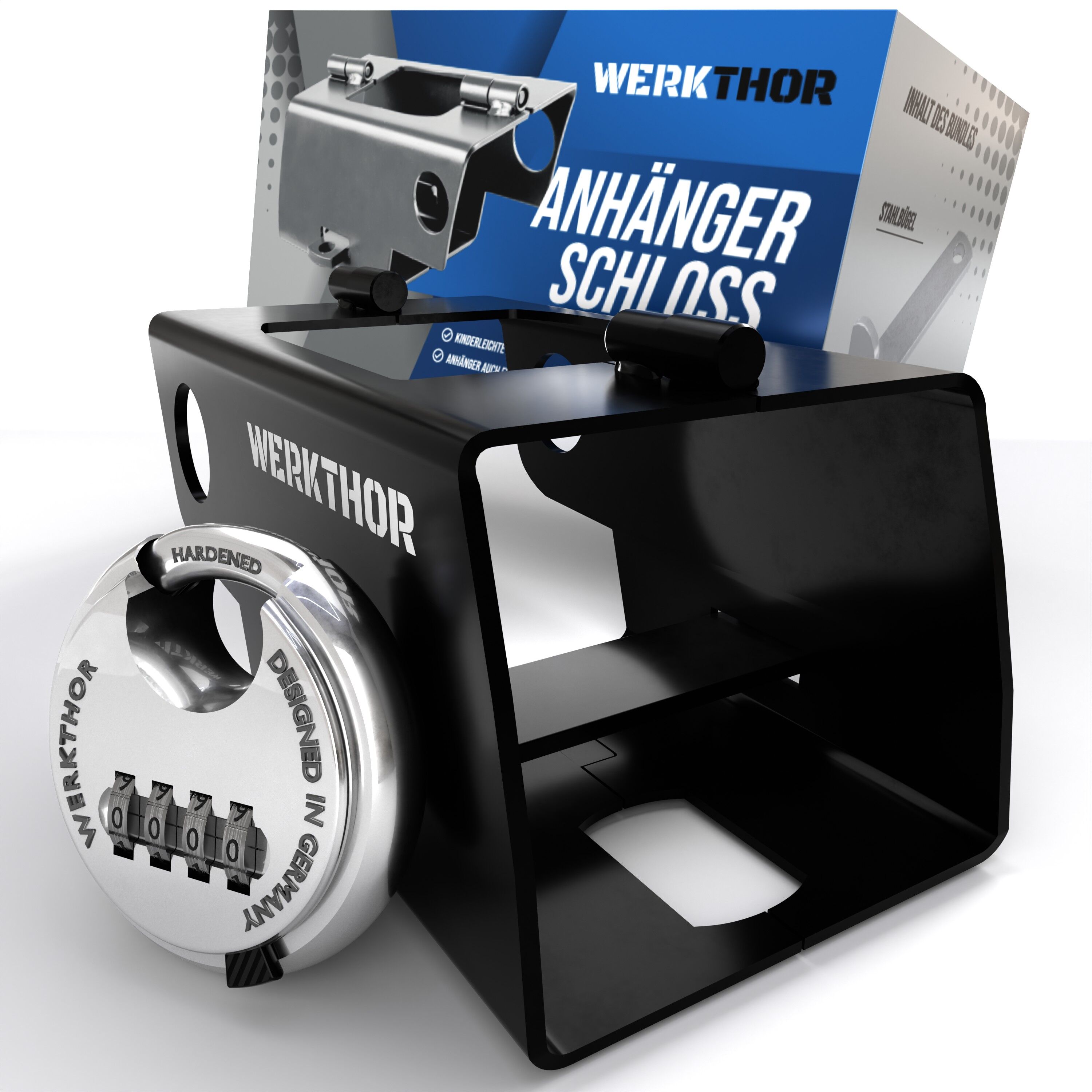 WERKTHOR Anhängerschloss | Kastenschloss | Diebstahlschutz | Schwarz mit Kombi-Schloss von WERKTHOR