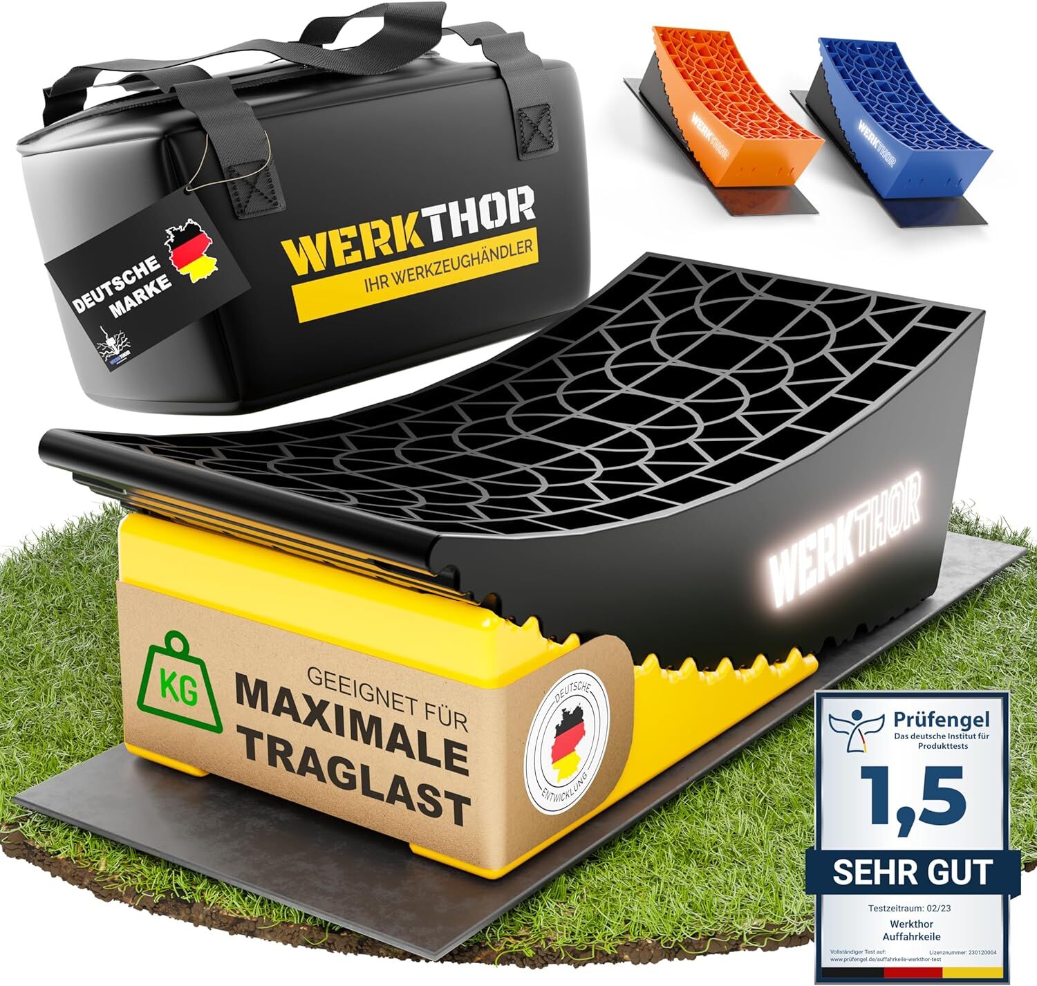 WERKTHOR Auffahrkeile 2er Set Schwarz / Gelb | Wohnmobil & Wohnwagen & VAN & Anhänger von WERKTHOR