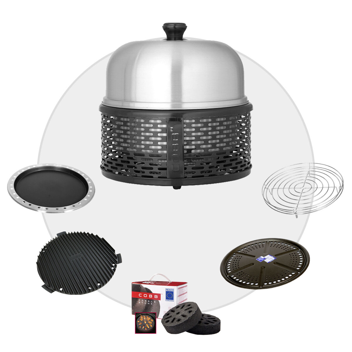 COBB PRO BLACK Holzkohle Grill inkl. Grillplatte ~ 6-teilig inkl. Cobble Stone | SET 3 von Cobb