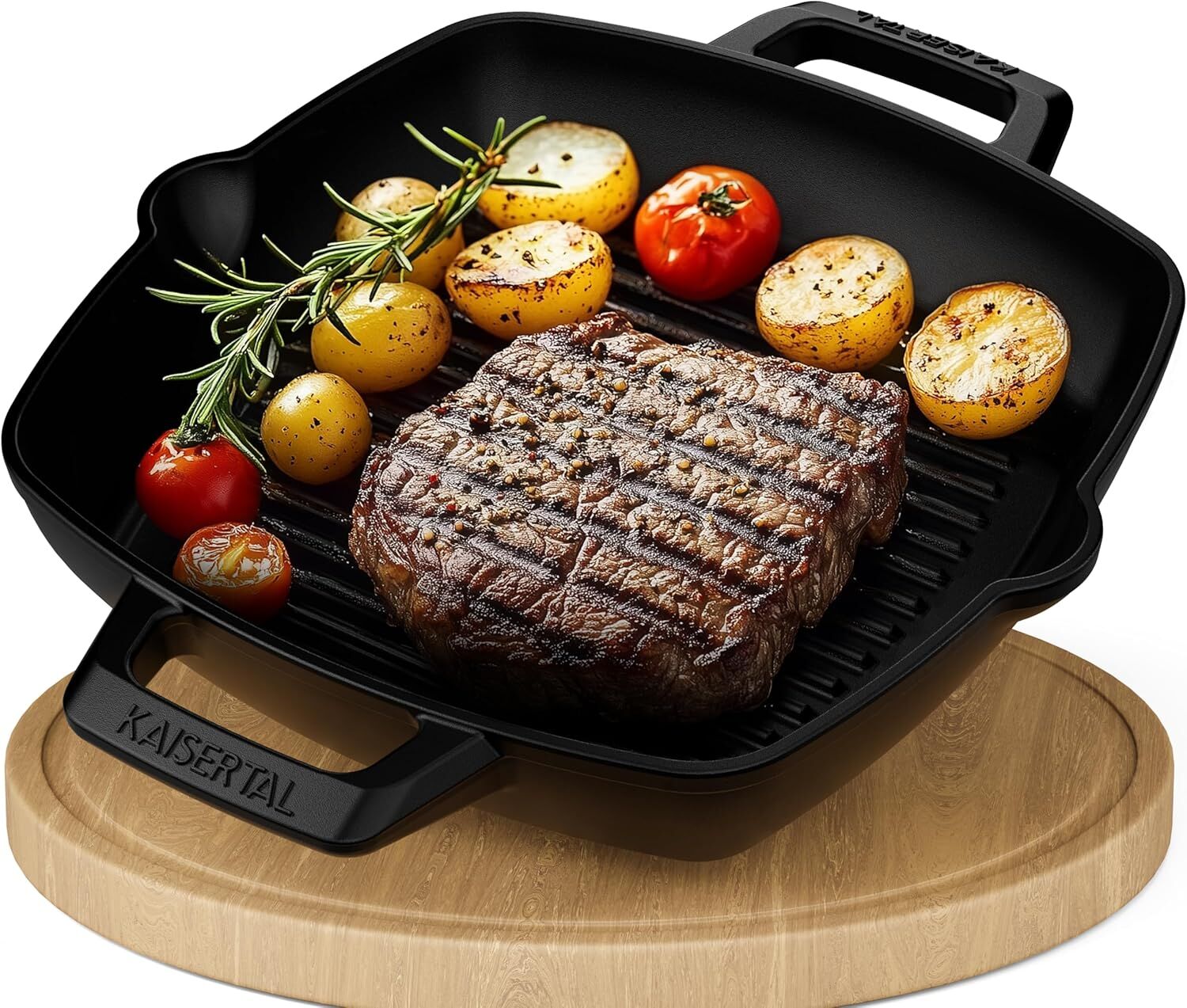 KAISERTAL Emaillierte Gusseisen Grillpfanne  26 cm - Quadratisch mit Doppelgriff von KAISERTAL