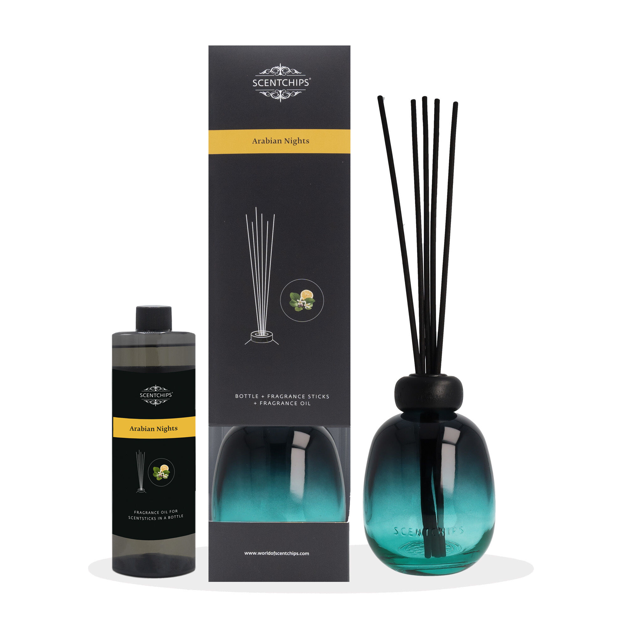 Scentchips® Geschenkset Duftstäbchen Arabian Nights mit gradient ocean Flasche von Scentchips®