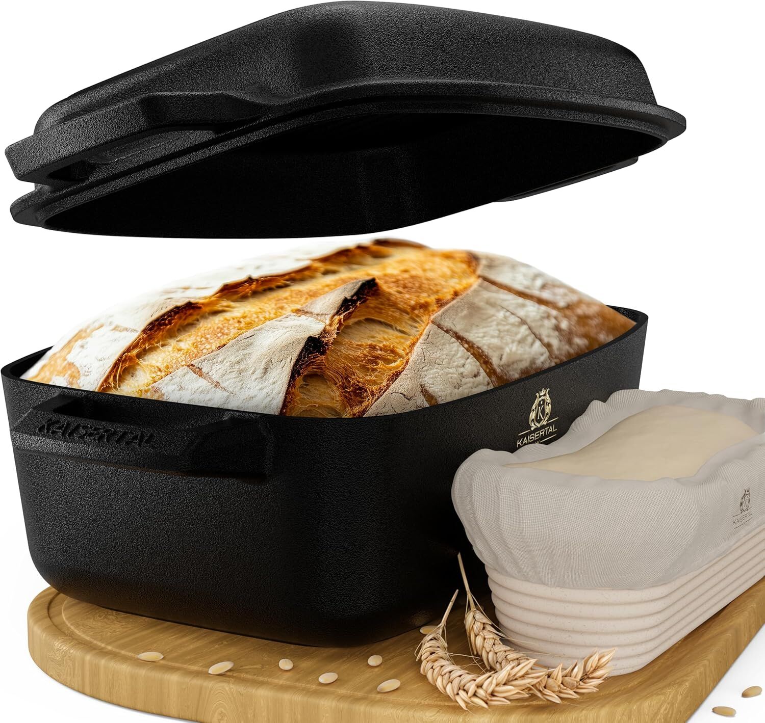 KAISERTAL Gusseisen Brotbackform mit Deckel 28 cm - inkl. Gärkorb von KAISERTAL
