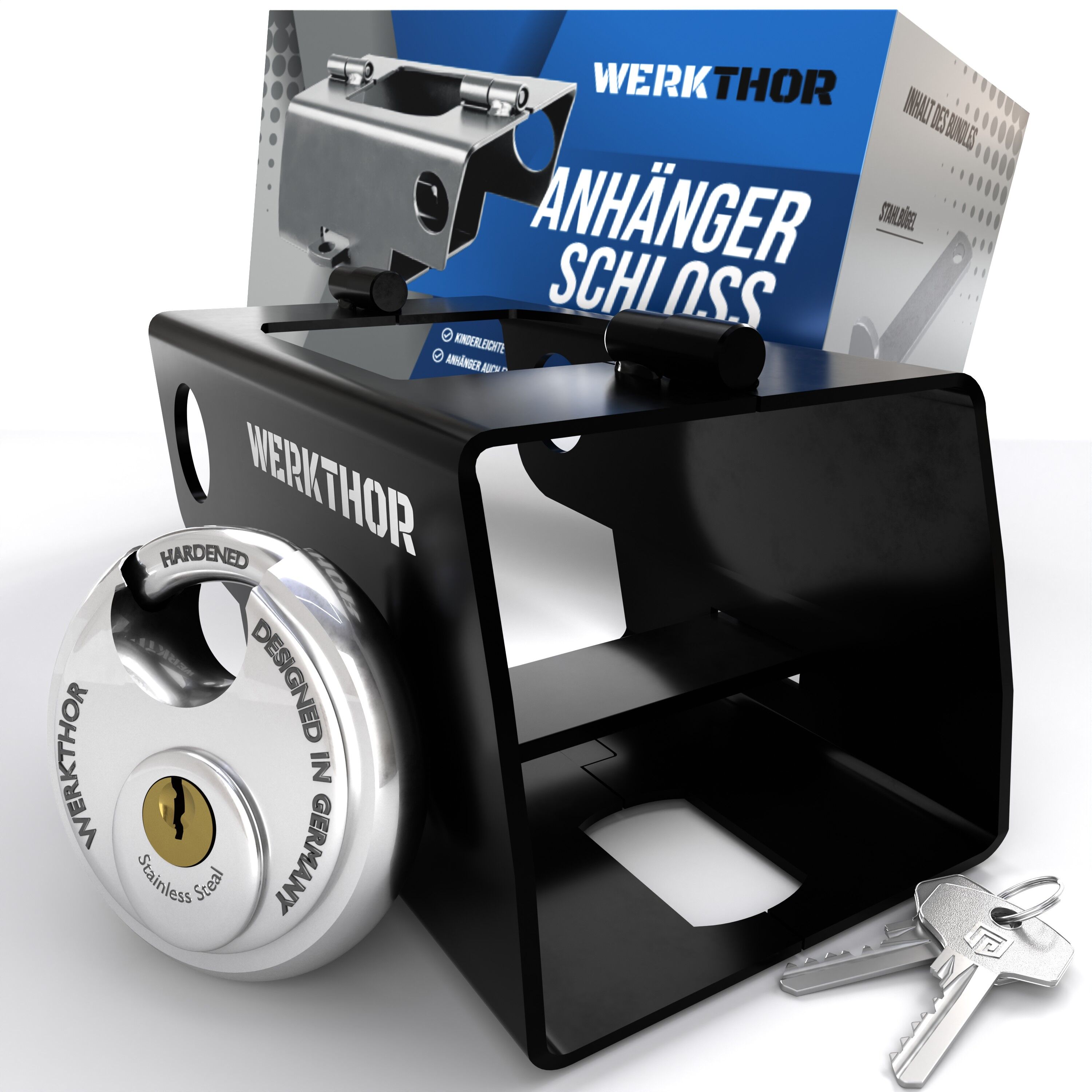 WERKTHOR Anhängerschloss | Kastenschloss | Diebstahlschutz | Schwarz mit Schlüssel Schloß von WERKTHOR