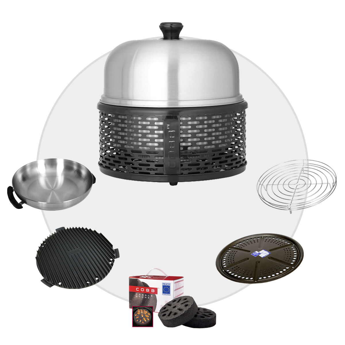 COBB PRO BLACK Holzkohle Grill inkl. Grillplatte ~ 6-teilig inkl. Cobble Stone | SET 2 von Cobb