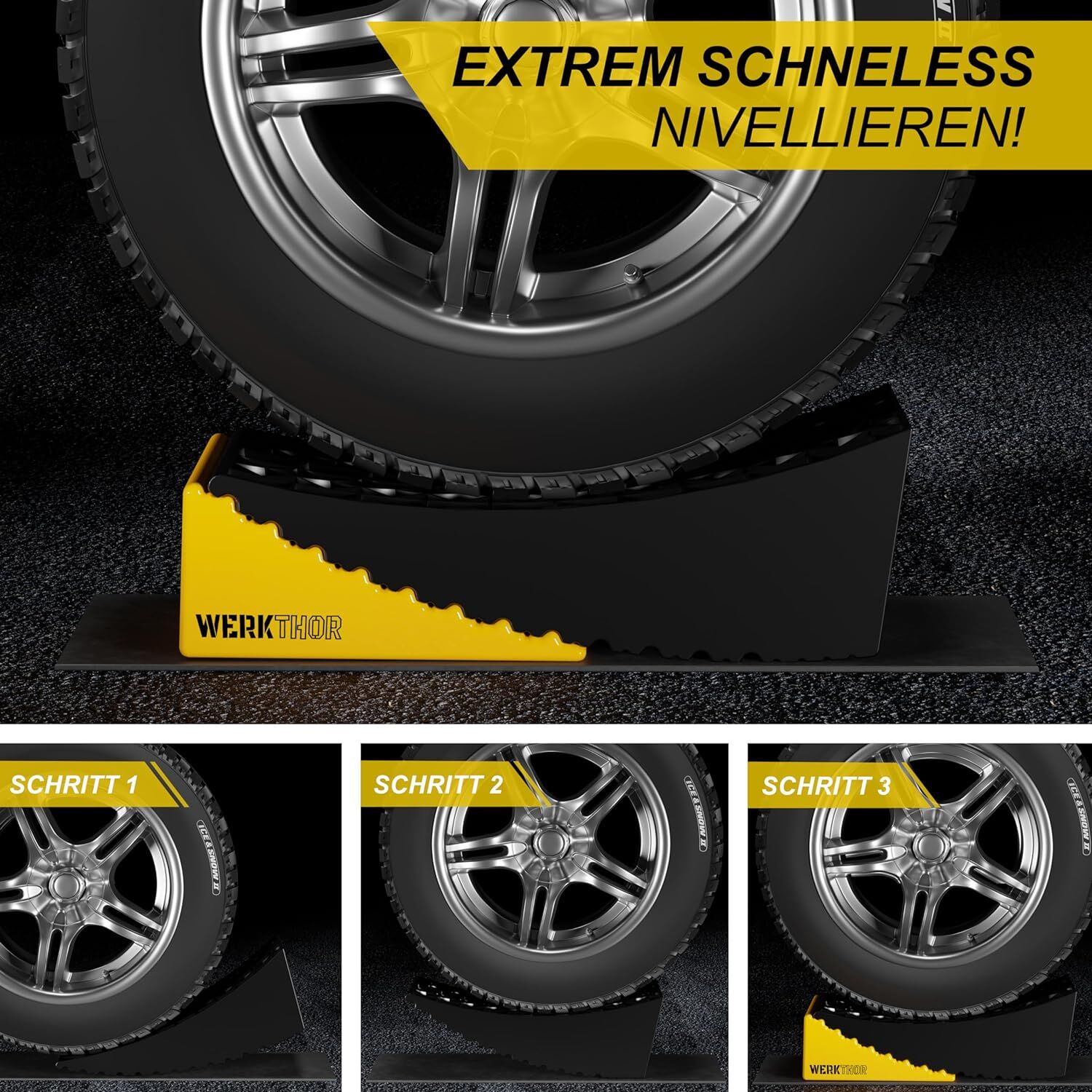 WERKTHOR Auffahrkeile 2er Set Schwarz / Gelb | Wohnmobil & Wohnwagen & VAN & Anhänger von WERKTHOR