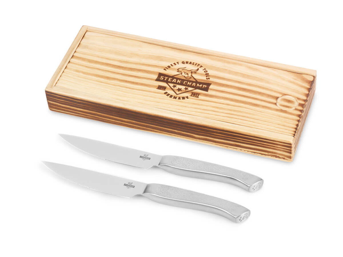 2er Set Edelstahl Steakmesser ~ Big Bull ~ in hochwertiger Vollholzbox von Steak Champ