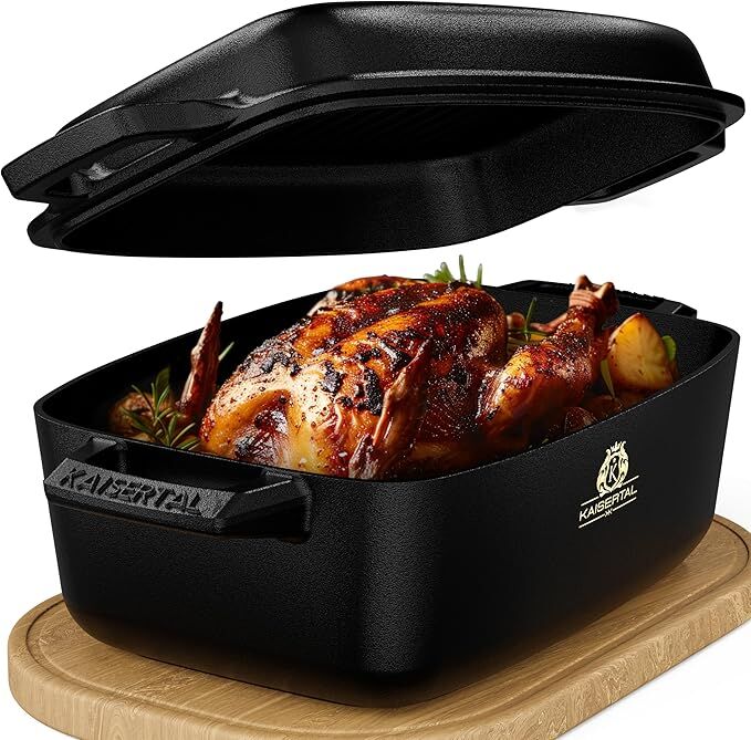 KAISERTAL Gusseisen Bräter 28 cm mit Deckel 6 Liter - Eingebrannt von KAISERTAL