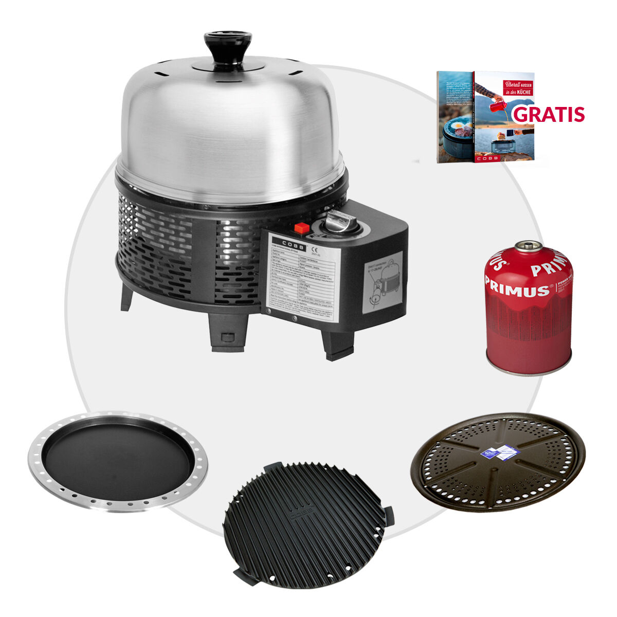 COBB Gas Grill PRO BLACK inkl. Grillplatte ~ 5-teilig | Multifunktionsküche | SET 3 von Cobb