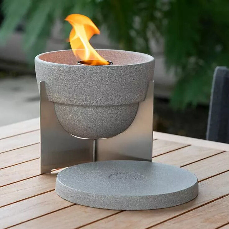 DENK Keramik Schmelzfeuer Outdoor L Granicium mit Fuß aus Edelstahl | Deckel L (SLG + SLG-DE) von DENK Keramik
