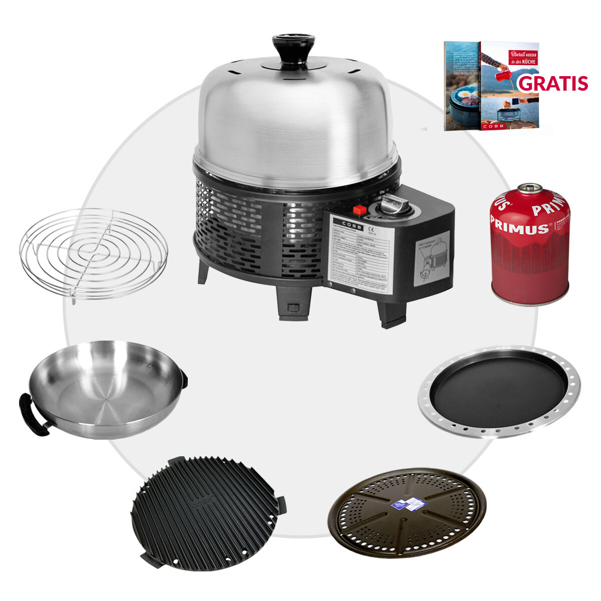 COBB Gas Grill PRO BLACK inkl. Grillplatte ~ 7-teilig | Multifunktionsküche | SET 5 von Cobb