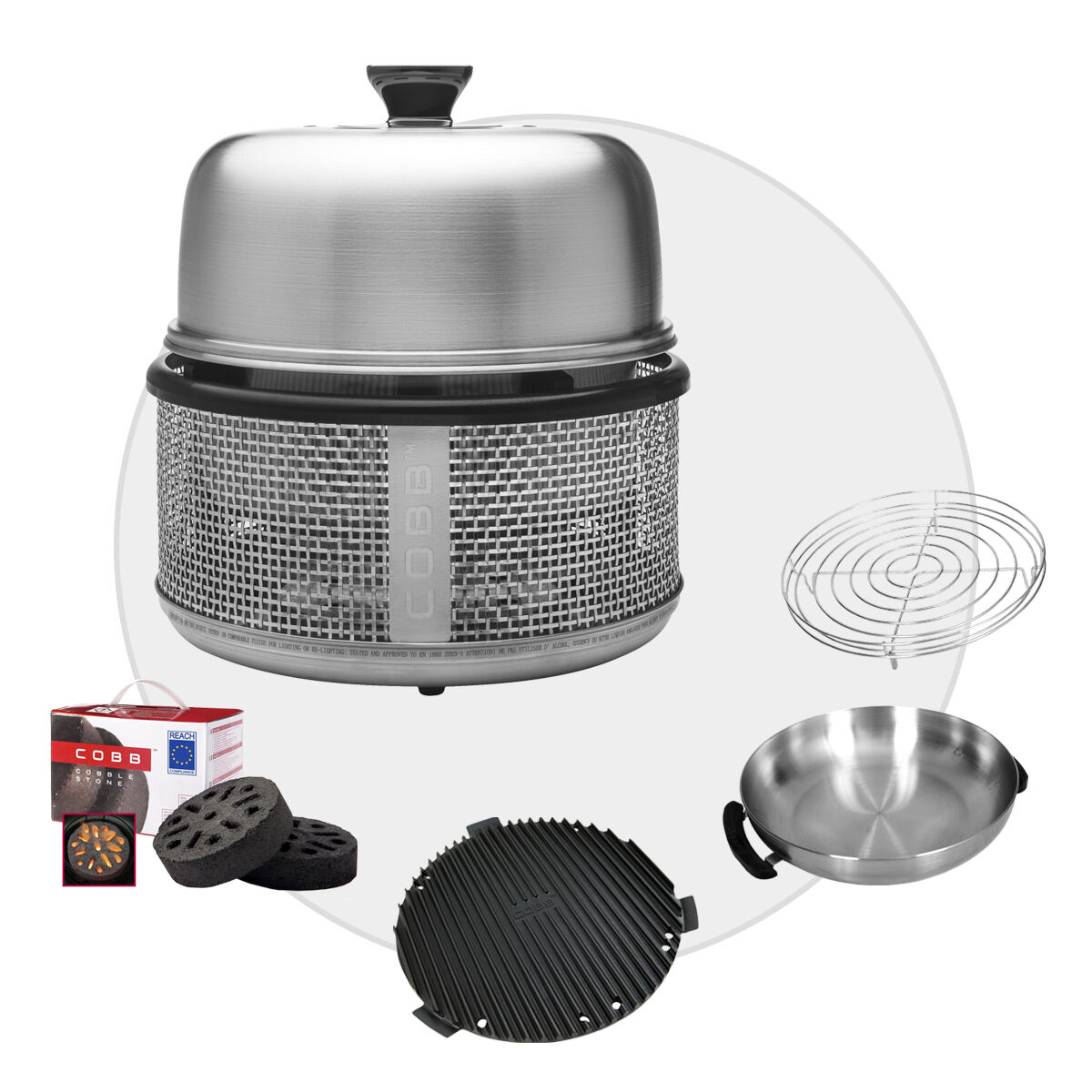 COBB Premier AIR DELUXE Grill inkl. Air Deckel & Griddle & Bratenrost & WOK & Cobble Stone von Cobb