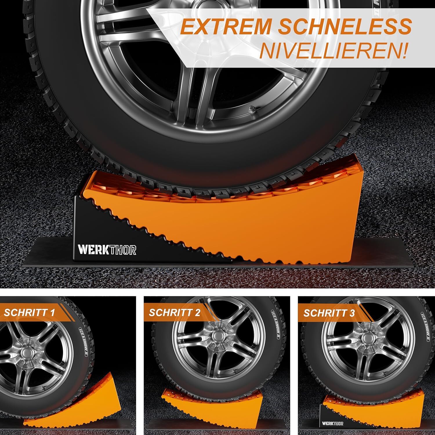 WERKTHOR Auffahrkeile 2er Set Orange / Schwarz | Wohnmobil & Wohnwagen & VAN & Anhänger  von WERKTHOR