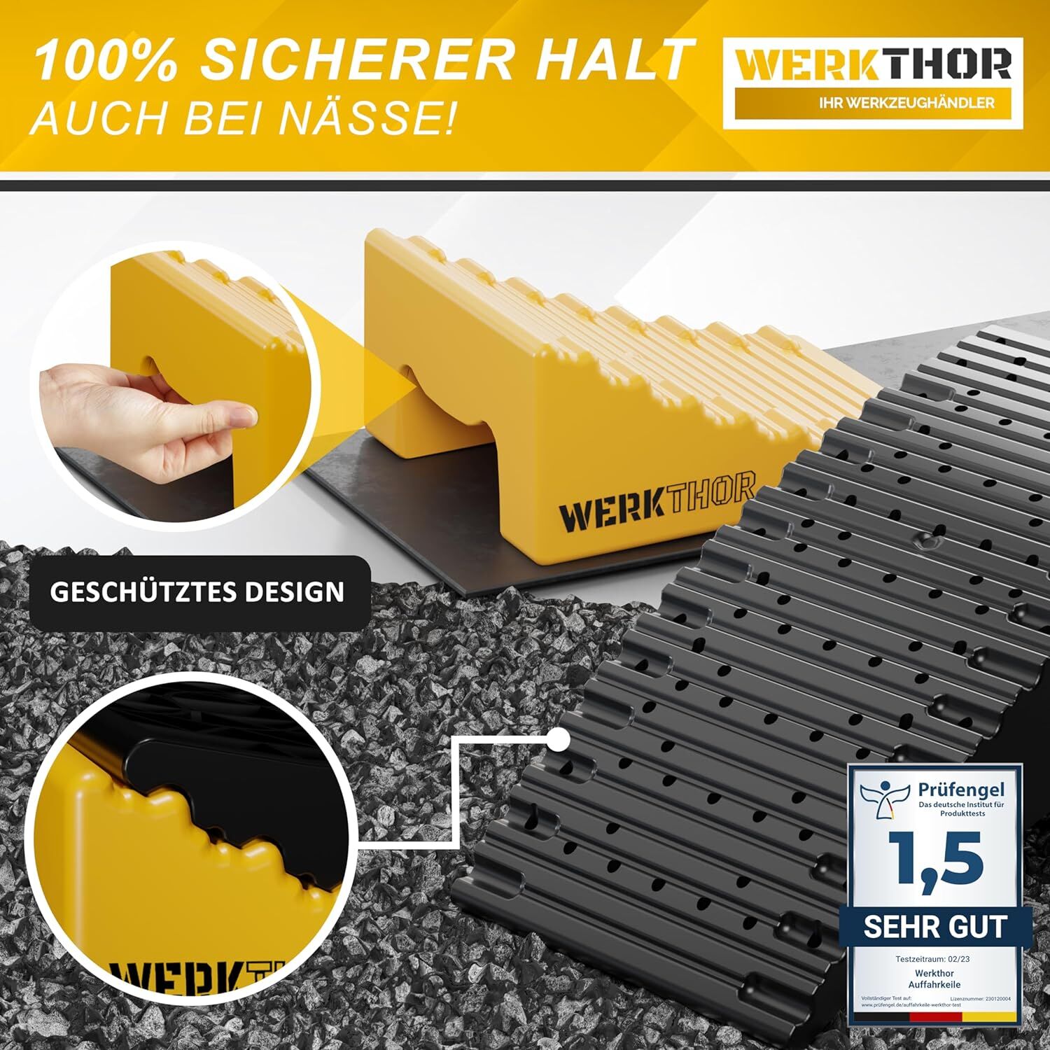 WERKTHOR Auffahrkeile 2er Set Schwarz / Gelb | Wohnmobil & Wohnwagen & VAN & Anhänger von WERKTHOR
