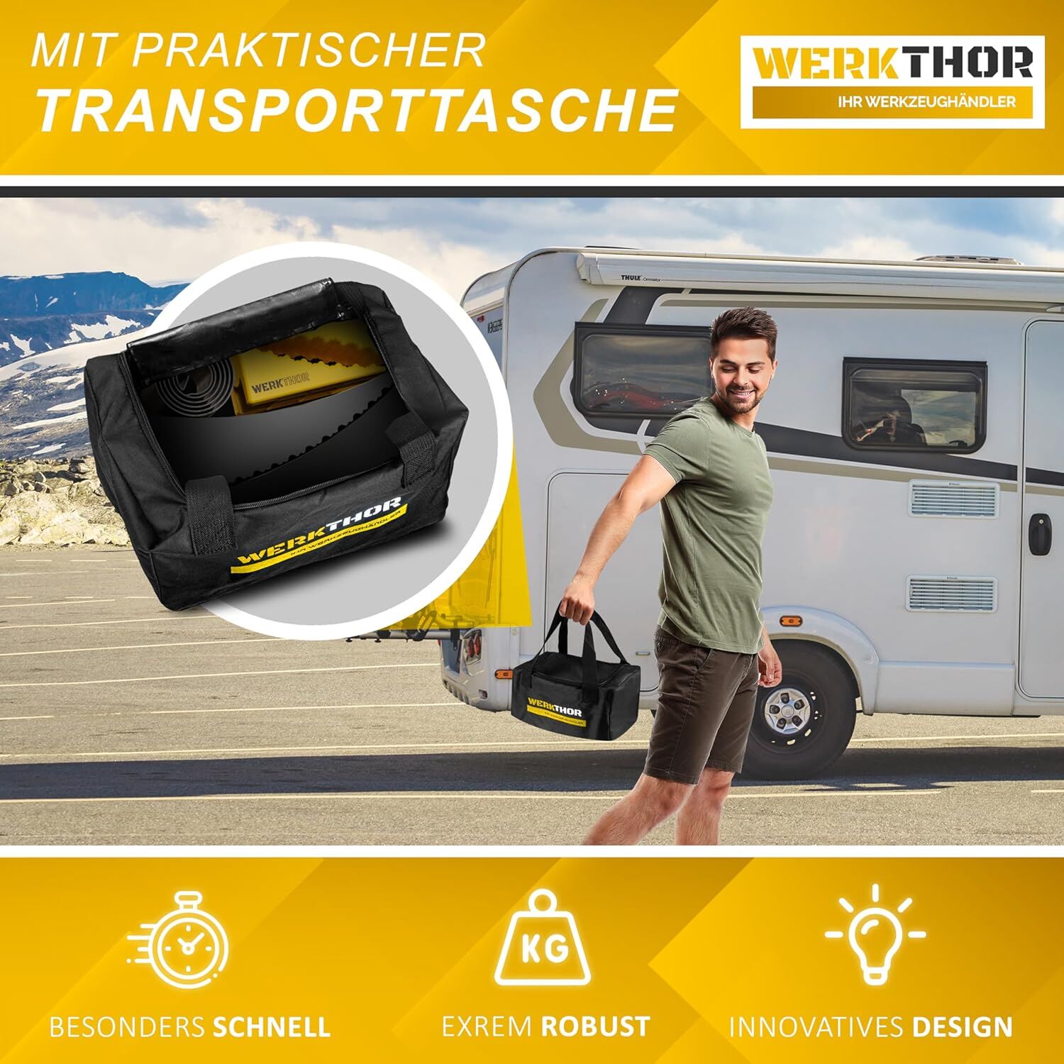 WERKTHOR Auffahrkeile 2er Set Schwarz / Gelb | Wohnmobil & Wohnwagen & VAN & Anhänger von WERKTHOR